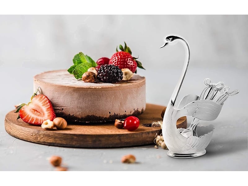 Couverts à café 6 pièces, ensemble de cuillères à dessert avec support décoratif, cuillère à café pour cuillère à cafédessertcrème glacée  - Conforama E