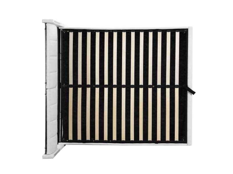  Lit capitonné led 180x200 cm - hydraulique, usb intégré, éclairage led, rangement, tête inclinable, blanc pu-gravier  - Conforama E