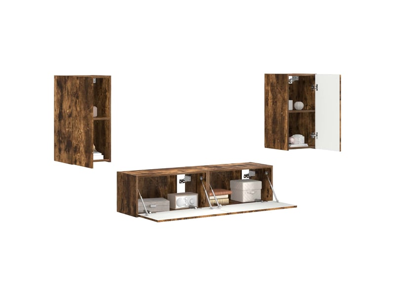  Ensemble meuble tv - banc tv - meuble de rangement 4 pcs chêne fumé bois d'ingénierie  - Conforama C