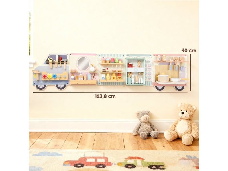  Tableau d'activités mural montessori 163,8 cm multicolore en bois et mdf, camion 5-en-1 dès 3 ans  - Conforama C