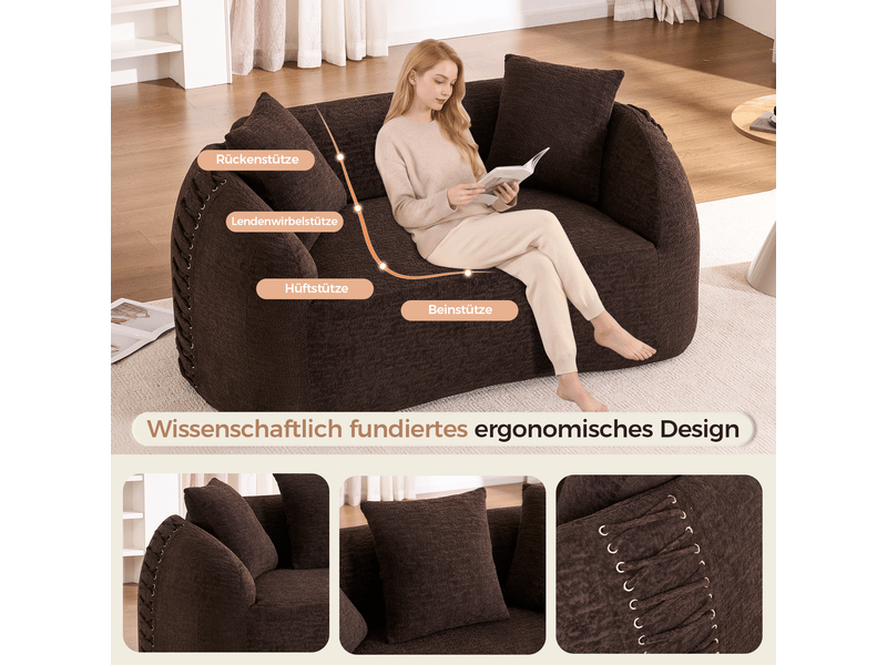  Canapé 2 places courbé duboisdesign série baseball tissu chenille  marron 155×67×90 cm  - Conforama C