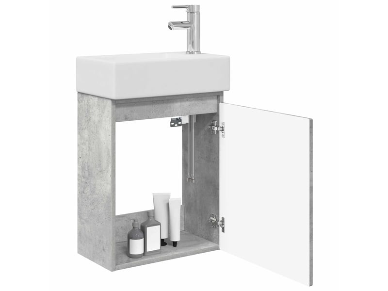  Meuble de rangement salle de bain avec robinet gris béton shl4888  - Conforama C