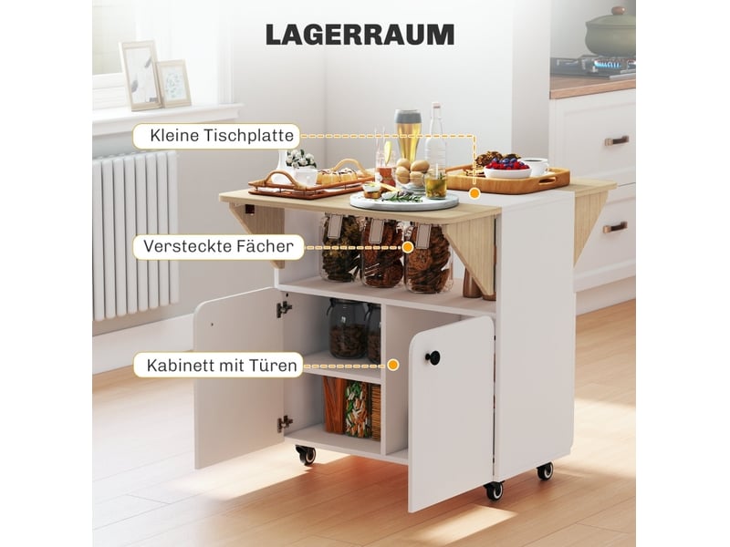  Table pliante desserte 70 x 83 x 75 cm – blanc et bois clair – rangement mobile avec plateaux rabattables  - Conforama D