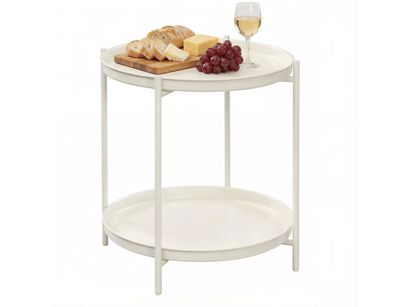 Table d’appoint ronde en métal – 2 plateaux amovibles – blanc crème – ø 44 x h 53 cm  - Conforama A