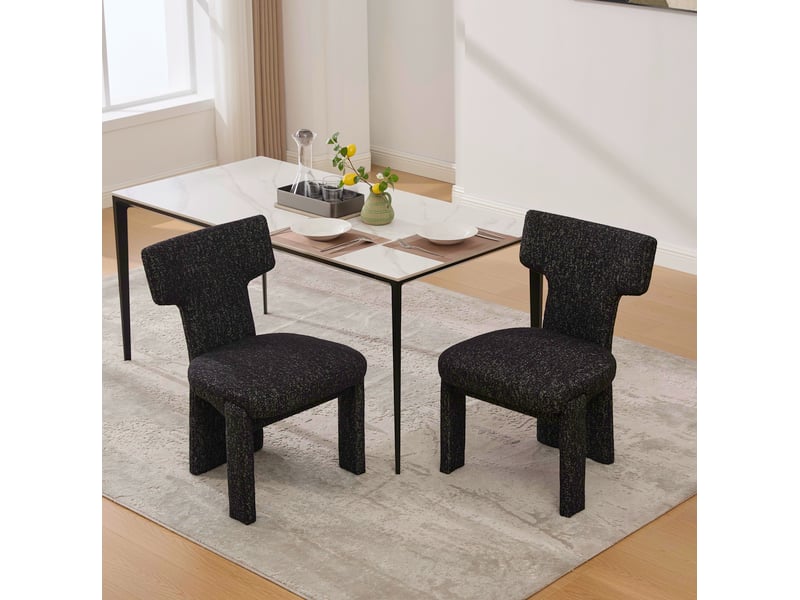  Lot de 2 chaises de salle à manger en chenille noir et gris, pieds en bois d'hévéa  - Conforama D