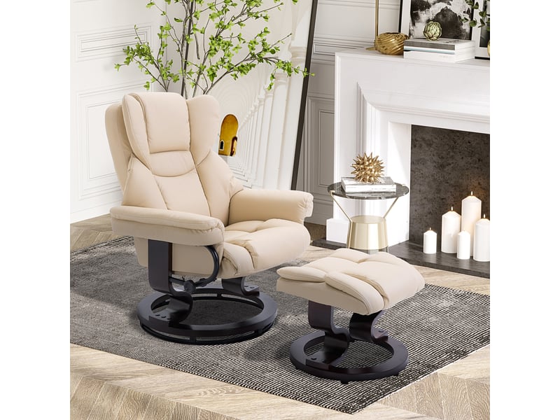  Fauteuil inclinable avec repose-pieds, fonction inclinable, pivotant, jusqu'à 160 kg, similicuir, structure en métal, crème, 80 x 79 x 100 cm  - Conforama D