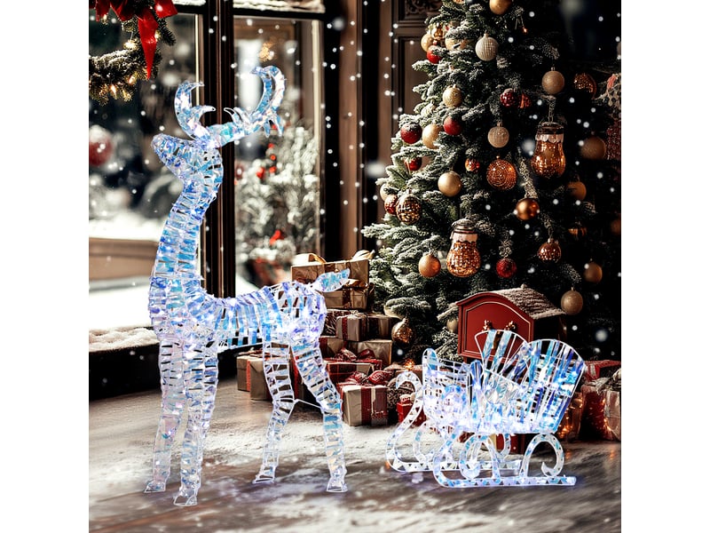  Renne et traîneau lumineux de noël avec 170 led blanc chaud, décoration de noël pour intérieur et extérieur, 60x29x115cm  - Conforama C