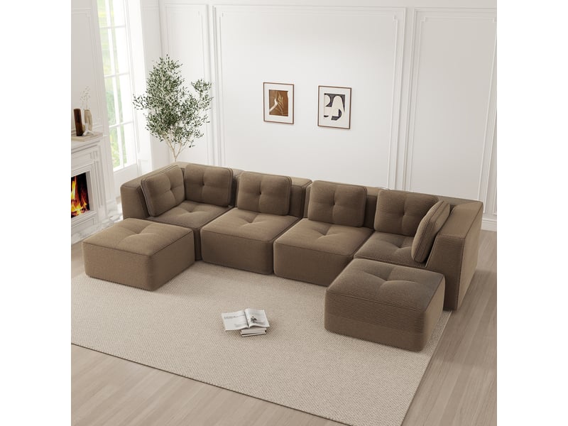 Canapé panoramique modulable 4 places velours côtelé marron – 386 x 177 x 69 cm Fay Lum - Conforama E