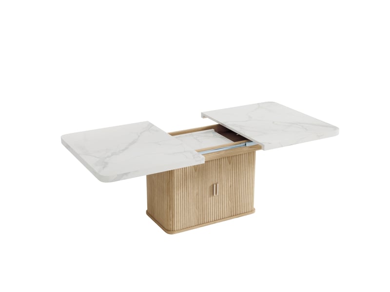  Table extensible 150–200 × 90 cm avec rangement, blanc marbré et chêne Fay Lum - Conforama E