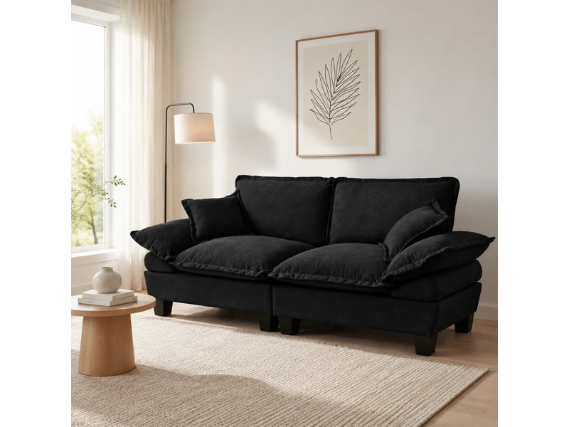  Canapé 2 places modenvie voilier en chenille noir avec accoudoirs amovibles 194 x 82 x 90 cm  - Conforama D