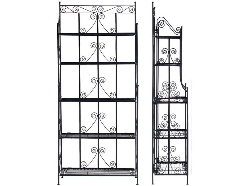 Etagère sur pieds avec 5 niveaux rangement balcon terrasse salon pliable en métal noir 10_0008913  - Conforama B
