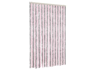 Rideau anti-mouches, moustiquaire gris argenté et rose 118x220 cm chenille cf43525