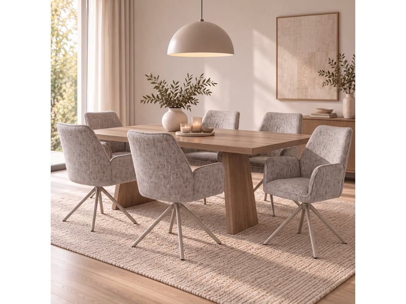  Lot de 6 chaises de salle à manger hwc-g67, pivotantes, position automatique, chenille métallisée (410 gm²) - structure crème, beige-gris clair  - Conforama B