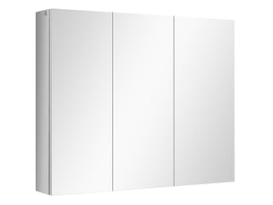 Meuble de salle de bain miroir mural 70x12x55 cm, 3 portes en verre, 5 niveaux, métal, argenté