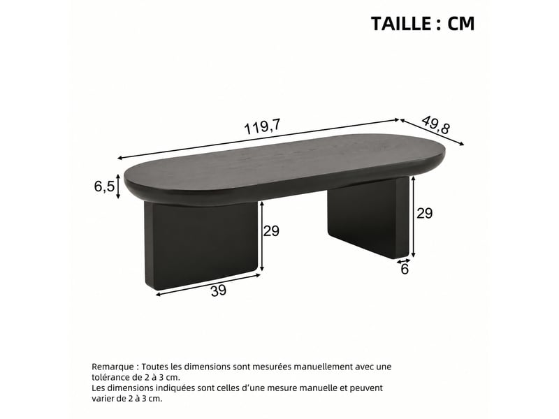  Table basse ovale noire en mdf, design minimaliste, 119,7 x 49,8 x 35,5 cm, noir  - Conforama E