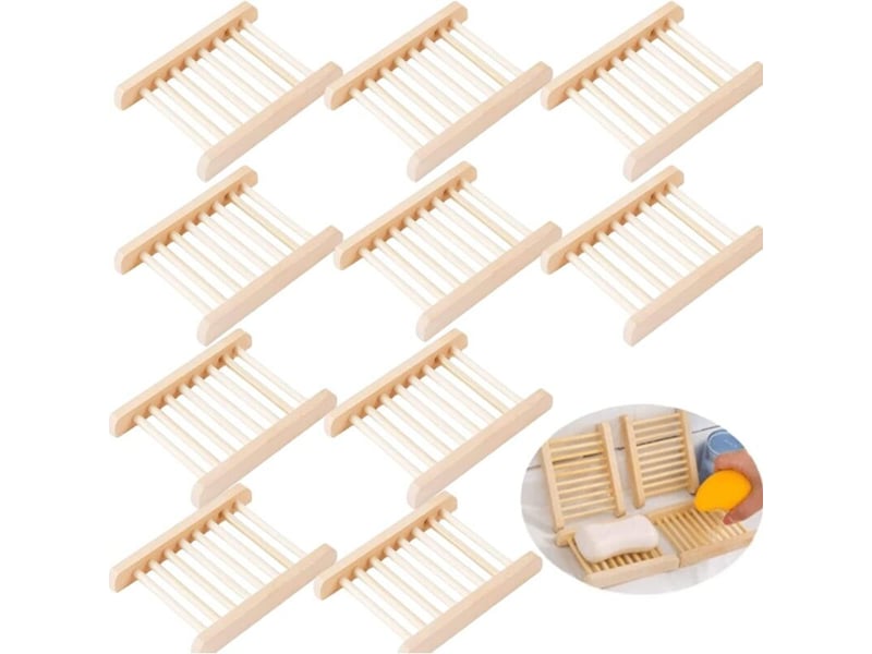  Bambou bois porte savons, 10pcs boîte à savon porte-savon écologique en bois de bambou naturel pour douche salle de bain cuisine éponge 12x1.8x9cm  - Conforama A