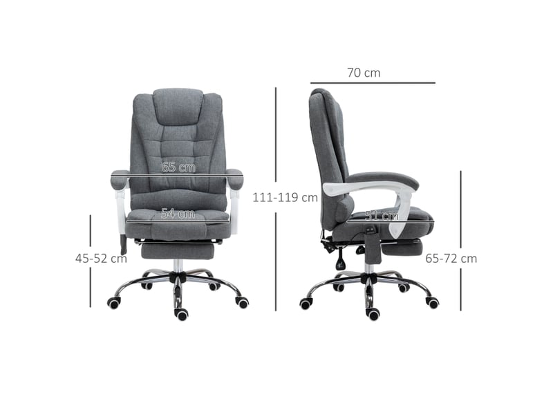 Chaise de bureau massante chauffante inclinable 135° - lpospi - pivotante, hauteur réglable, polyester gris - Conforama D