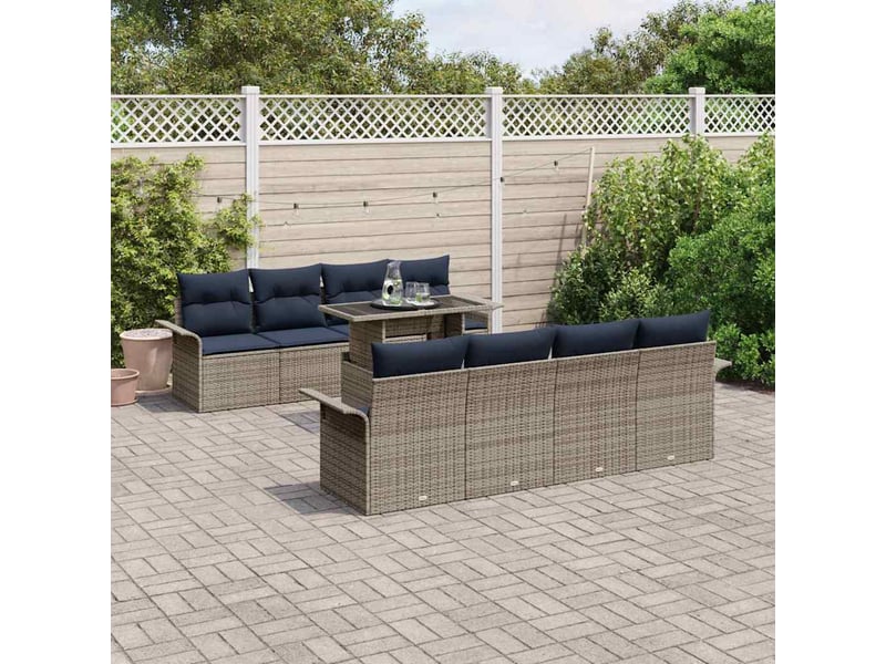  Vidaxl ensemble de canapé de jardin 9 pcs gris poly rattan  - Conforama B