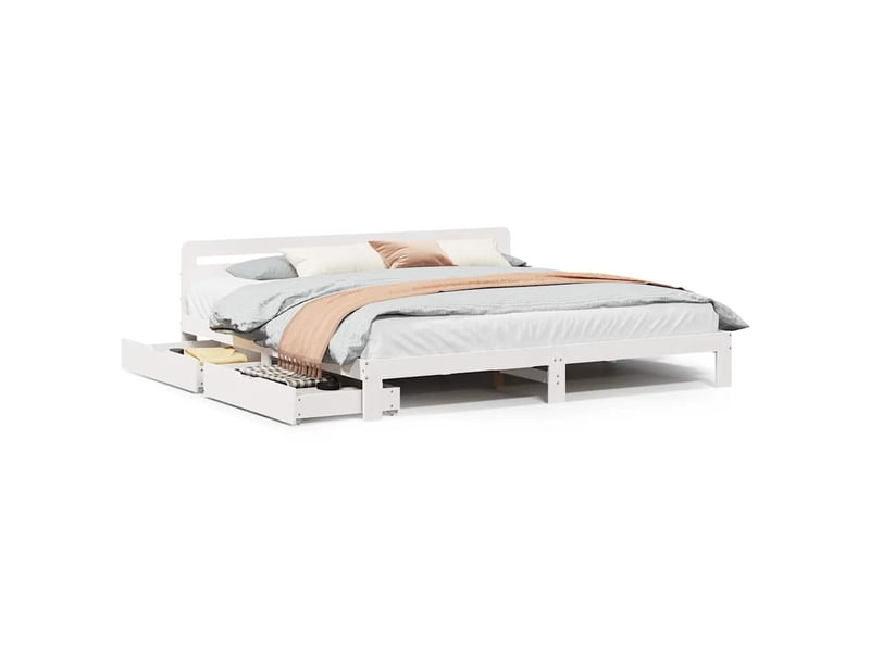 Lit double- lit adulte - cadre de lit sans matelas blanc 180x200 cm bois massif de pin - Conforama A