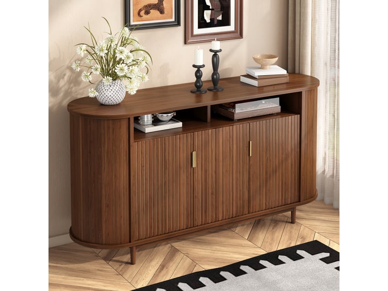 Buffet 3 portes avec rangement pour salon en mdf et panneaux de particules 140×40×78 cm naturel - Conforama D