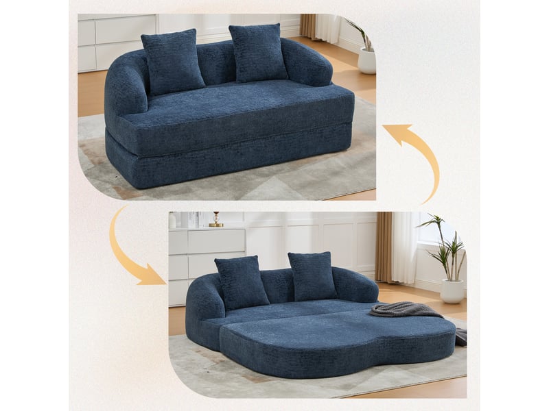 Canapé convertible, canapé-lit, en chenille, bleu, 2 en 1, pliable, mobilier pour espace de vie, pour salon et séjour - Conforama C
