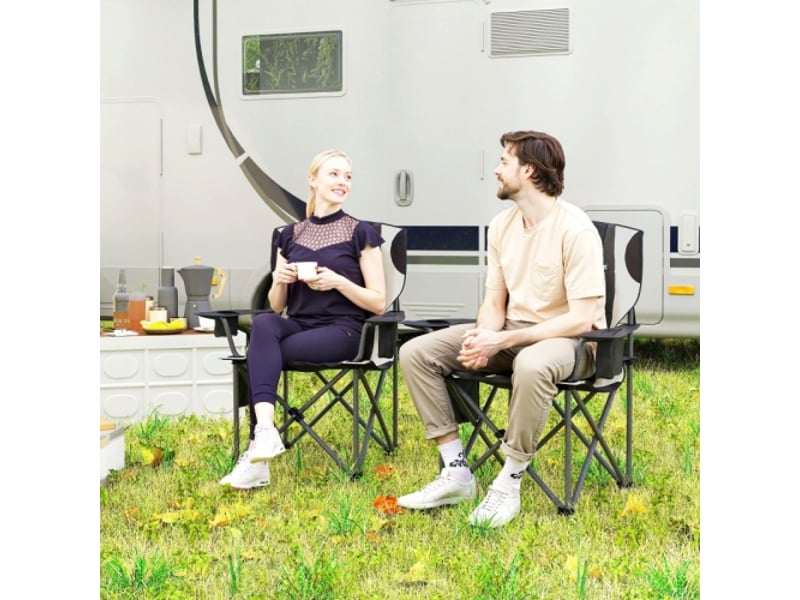  Lot de 2 fauteuils de camping pliables, accoudoirs, porte-gobelet, appui-tête, sac isotherme, 120 kg, rembourrés  - Conforama B