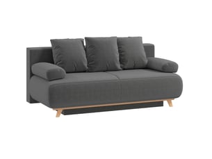Canapé droit convertible VIVRYN 3 places Velours côtelé gris avec coffre de rangement