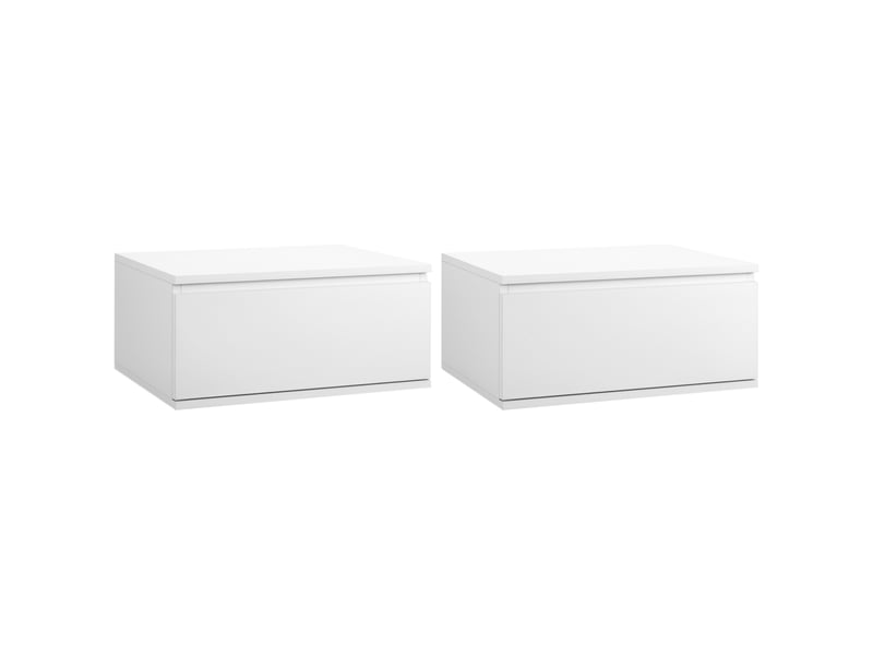  Ensemble de 2 tables de chevet avec tiroir et structure suspendue, en aggloméré et mdf, 49 x 38 x 23 cm, blanc  - Conforama A