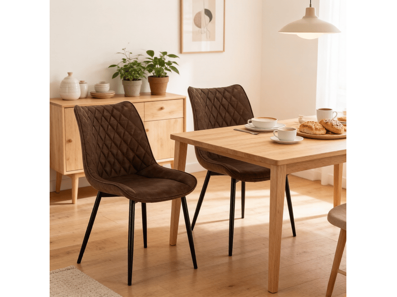  Lot de 2 chaises de salle à manger marron en similicuir et métal  - Conforama D