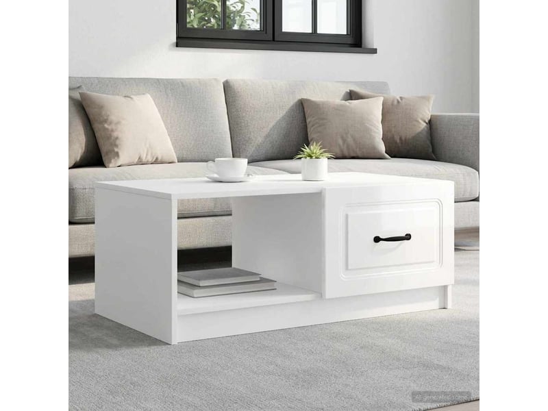  Table basse - table de salon - table à thé blanc brillant 90 x 50 x 37 cm bois d'ingénierie  - Conforama B