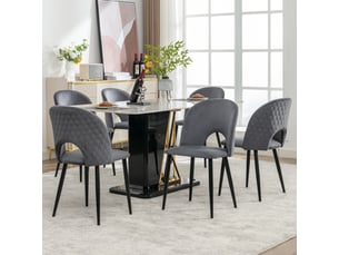 Lot de 6 chaises de salle à manger en velours gris avec dossier capitonné diamant et pieds réglables