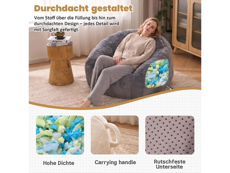  Pouf poire taille moyenne 98 x 98 x 60 cm gris clair, fausse fourrure douce, fauteuil lounge sans montage  - Conforama D