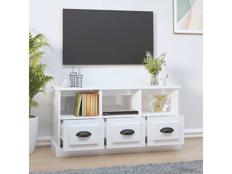  Meuble tv - banc tv - meuble de rangement blanc brillant 100x35x50 cm bois d'ingénierie  - Conforama C