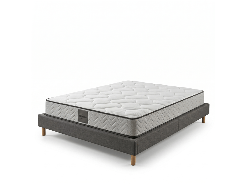  Ensemble sommier deco et matelas cosmos 140x190 cm - tissu gris foncé - collection tissu PREMIUM - Conforama A