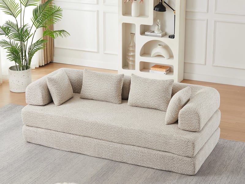 Canapé droit convertible ,2 places,ase antidérapante,4 coussins inclus,200 x 68 x 75 cm,beige - Conforama B