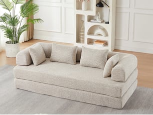 Canapé droit compressé convertible BIQZUYA 2 places Tissu beige