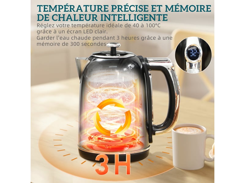  Ensemble bouilloire et grille-pain, noir, bouilloire en acier inoxydable 1,7 l et 2200 w et grille-pain à 2 tranches  - Conforama E