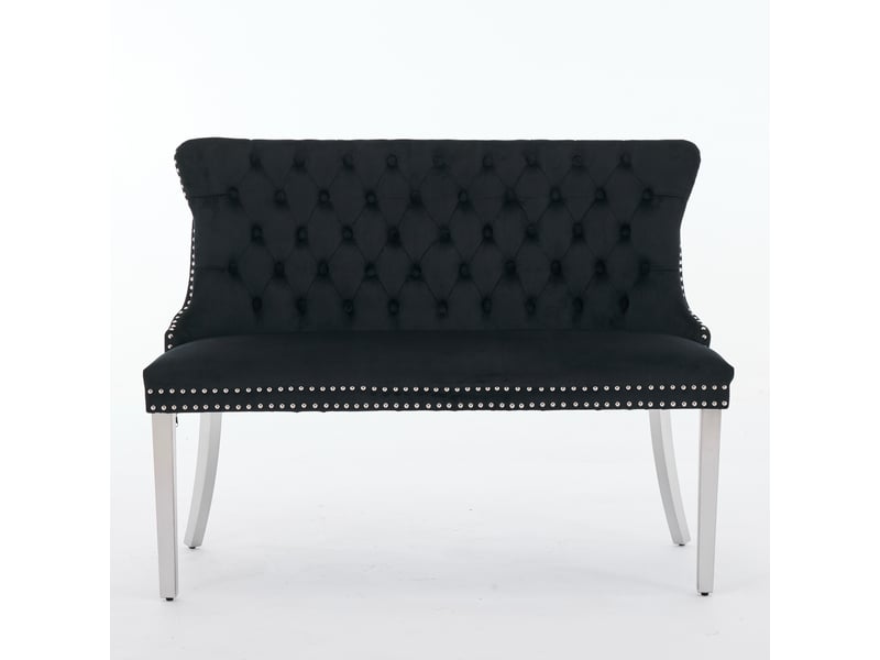  Banquette double velours de1702bk noire 2 places avec dossier aile et pieds acier argenté lot de 1  - Conforama A