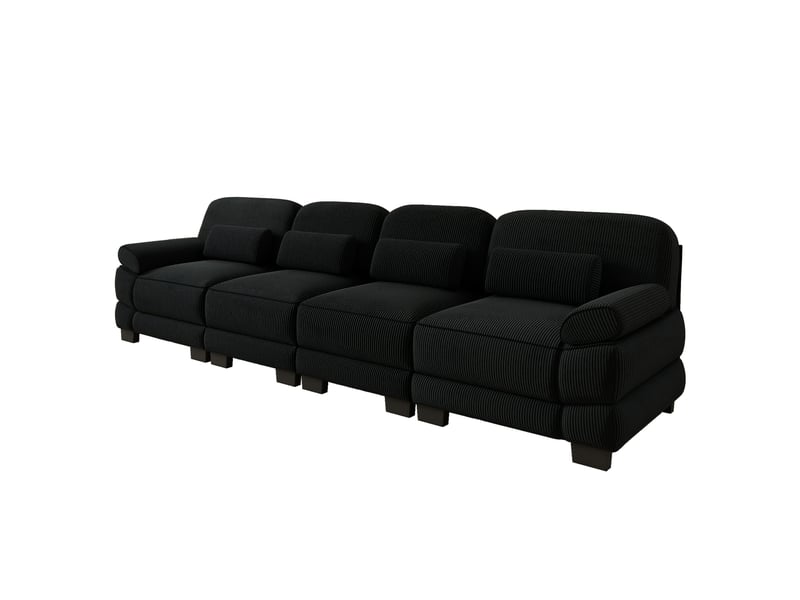  Canapé droit modulable 4 places 336x 88,5x 94 cm, velours côtelé, coussins lombaires, structure stable, noir pour salon  - Conforama A