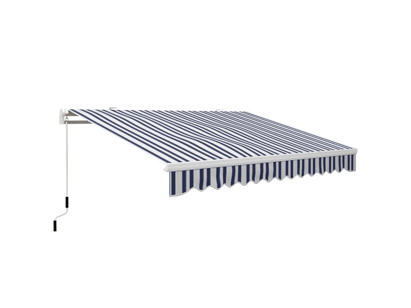  Store extérieur extensible en aluminium et polyester avec manivelle, 395 x 245 cm, bleu et blanc  - Conforama A