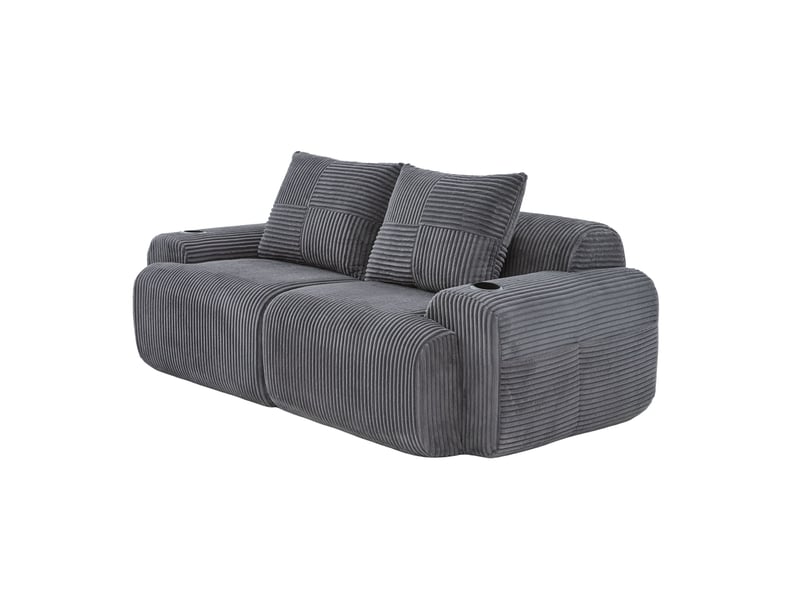 Canapé modulaire 2 places avec porte-gobelets et poche latérale, en velours côtelé gris foncé 200 × 99 × 80 cm - Conforama A