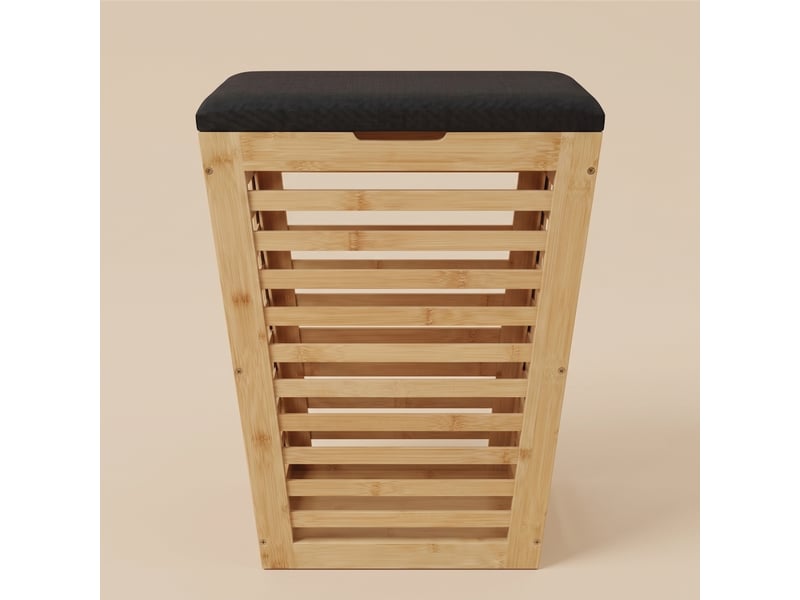  Panier à linge en bambou avec assise, 40 x 40 x 56 cm  - Conforama C