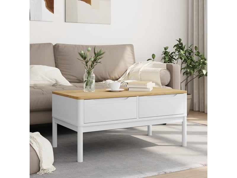  Table basse - table de salon - table à thé floro blanc 99x55,5x45 cm bois massif de pin  - Conforama C