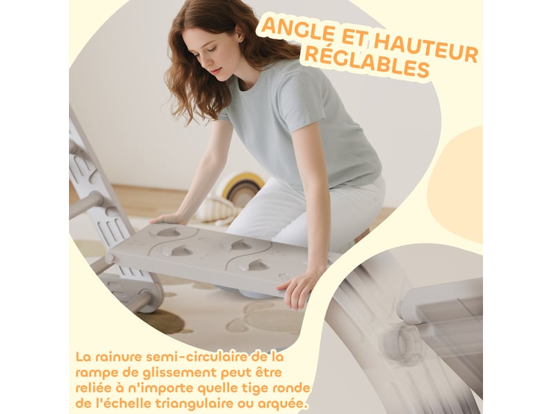 8 en 1 triangle escalade enfants, arc d'escalade, rampe double-face pour grimper &amp; glisser, 279 x 80 x 69 cm, gris  - Conforama R