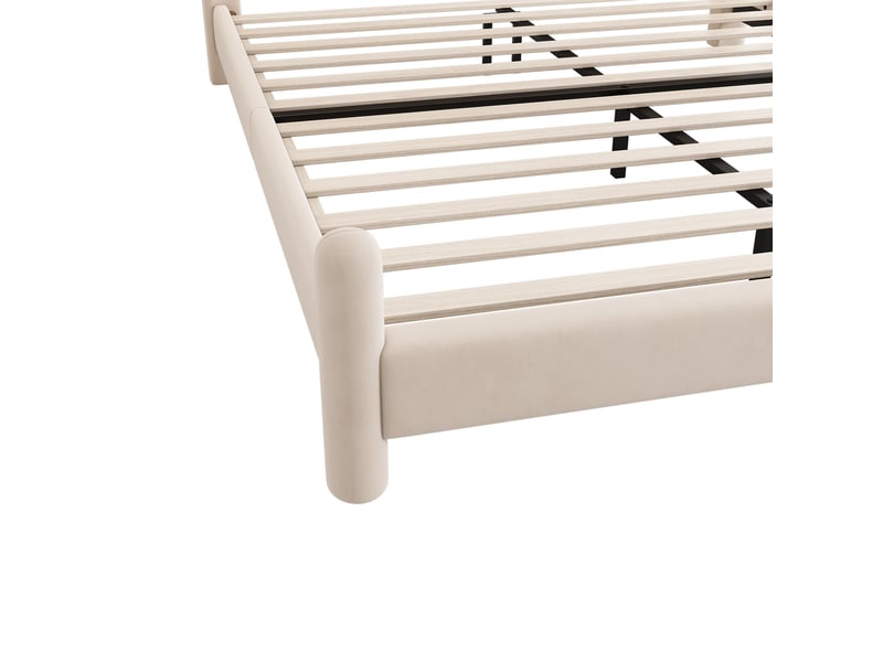  Lit 160x200 cm avec sommier à lattes et tête de lit à motif éventail, pieds cylindriques, beige, sans matelas  - Conforama E