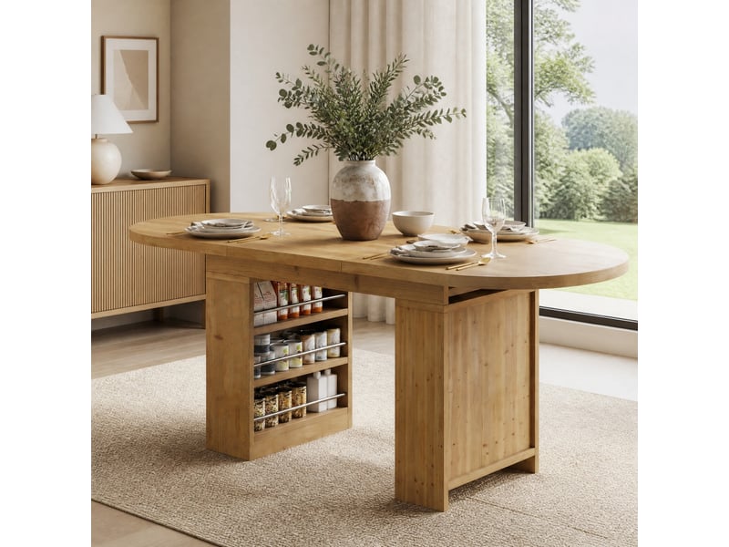 Table de salle à manger extensible 6 à 8 personnes avec niches en mdf, plateau 2,4 cm chêne - Conforama C