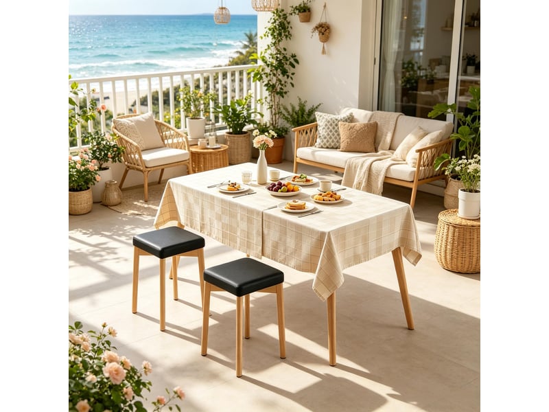  Tabouret de cuisine lot de 2 empilables  - assise rembourrée en pu, bois de hêtre - noir naturel  - Conforama B