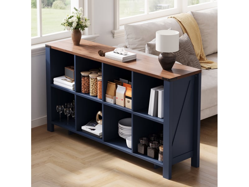 Meuble de rangement à 8 niches ouvertes avec pieds et dispositif anti-basculement pour salon en mdf 140 × 34 × 75 cm - Conforama B