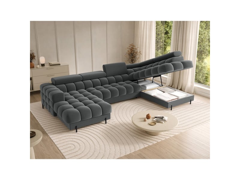  Canapé panoramique charbon angle droit feraria dossier habillé  - Conforama C