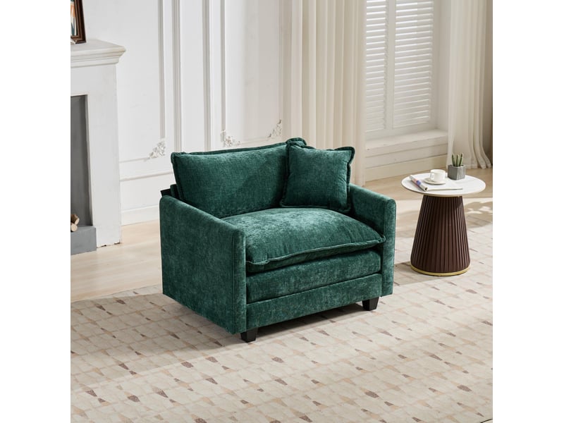  Canapé fauteuil modulable vert 1 place chenille confort douillet salon chambre homvra  - Conforama C